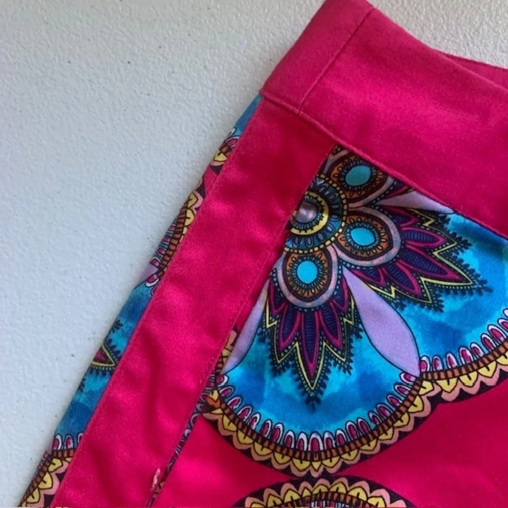 Boho Floral Shorts 10 Mediterranean Blue Pink Maximalist Cotton Pockets Stretch